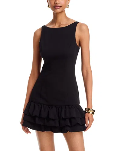 Aqua Drop Waist Ruffled Mini Dress - Exclusive In Black