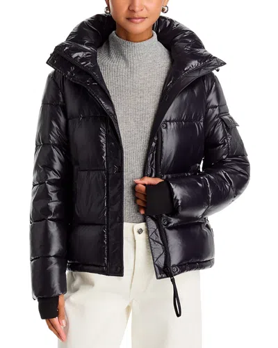 Aqua Ella Glossy Hooded Puffer Coat - Exclusive In Black