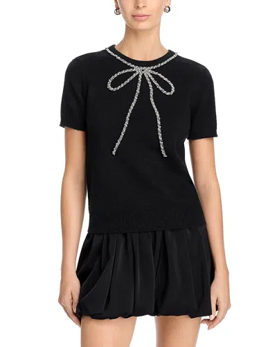 Aqua Embellished Bow Short Sleeve Sweater - Exclusive In Black