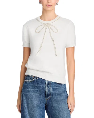 Aqua Embellished Bow Short Sleeve Sweater - Exclusive In White