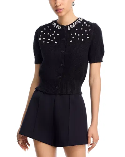 Aqua Embellished Cardigan Sweater - Exclusive In Black