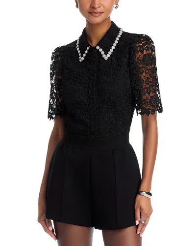 Aqua Embellished Collar Lace Top - Exclusive In Black