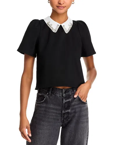 Aqua Embellished Collar Top - Exclusive In Black