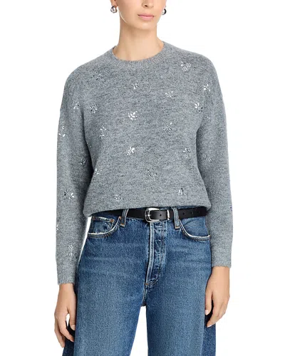 Aqua Embellished Crewneck Sweater - Exclusive In Gray
