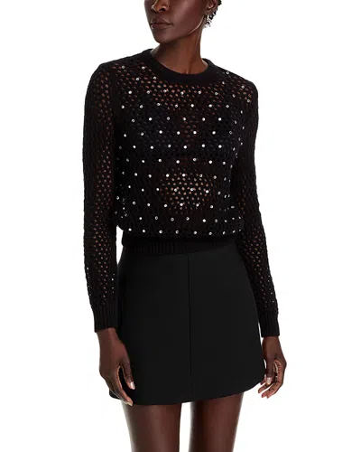 Aqua Embellished Crochet Sweater - Exclusive In Black