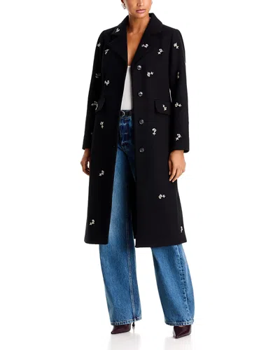 Aqua Embellished Faux Wool Coat - Exclusive In Black