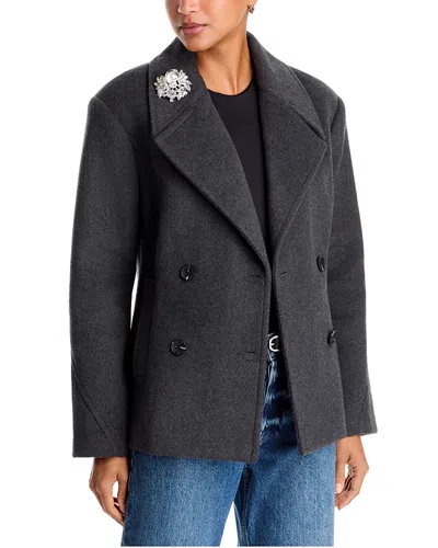 Aqua Embellished Hourglass Double Breasted Peacoat - Exclusive In Gray