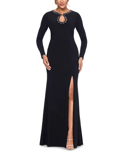 Aqua Embellished Keyhole Gown - Exclusive In Black/gunmetal/silver