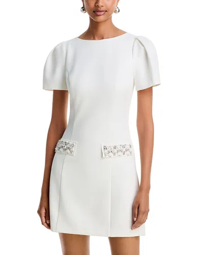Aqua Embellished Short Sleeve Mini Dress - Exclusive In White