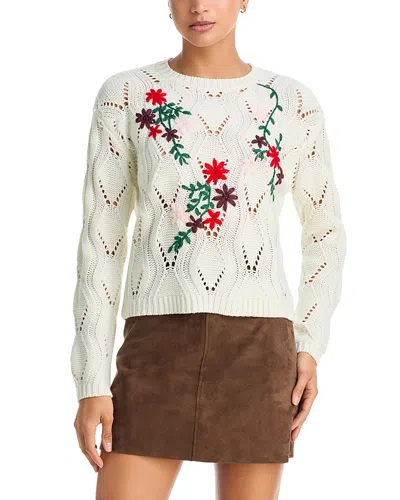 Aqua Embroidered Cable Crewneck Sweater - Exclusive In White