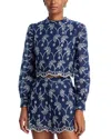 Aqua Embroidered Eyelet Long Sleeve Top - Exclusive In Navy/ivory