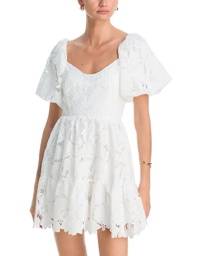Aqua Embroidered Eyelet Puff Sleeve Mini Dress - Exclusive In White