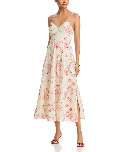 Aqua Embroidered Floral Lace Trim Midi Dress - Exclusive In White