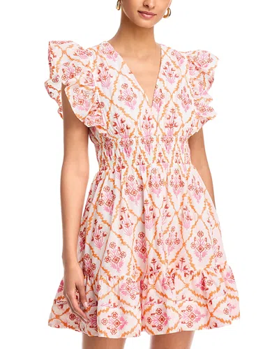 Aqua Embroidered Flutter Sleeve Mini Dress - Exclusive In Multi