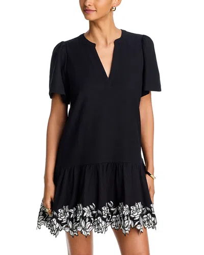 Aqua Embroidered Hem Mini Dress - Exclusive In Black