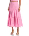 Aqua Embroidered Lace Midi Skirt - Exclusive In Pink