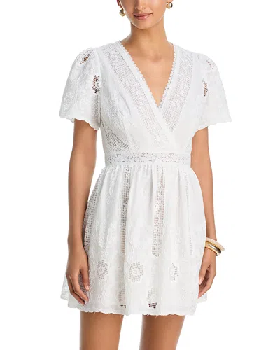 Aqua Embroidered Lace V Neck Mini Dress - Exclusive In White