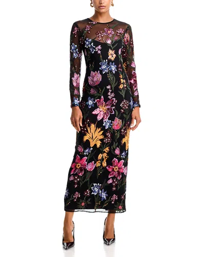 Aqua Embroidered Mesh Maxi Dress - Exclusive In Black