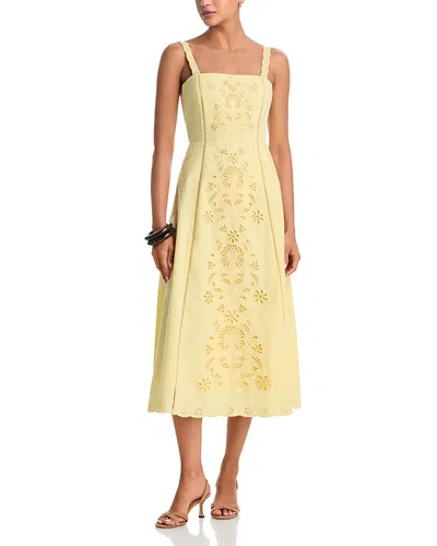 Aqua Embroidered Midi Dress - Exclusive In Yellow