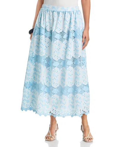 Aqua Embroidered Midi Skirt - Exclusive In Blue