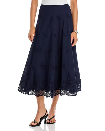 Aqua Embroidered Midi Skirt - Exclusive In Blue