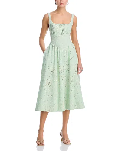 Aqua Embroidered Paisley Tie Front Midi Dress - Exclusive In Green
