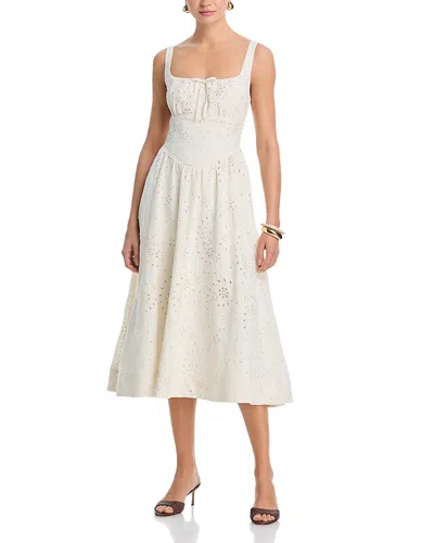 Aqua Embroidered Paisley Tie Front Midi Dress - Exclusive In White