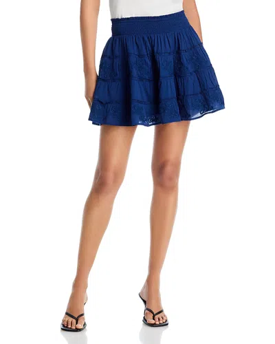 Aqua Embroidered Pintucked Mini Skirt - Exclusive In Blue