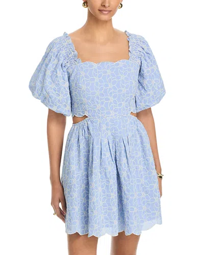 Aqua Embroidered Scallop Hem Mini Dress - Exclusive In Blue