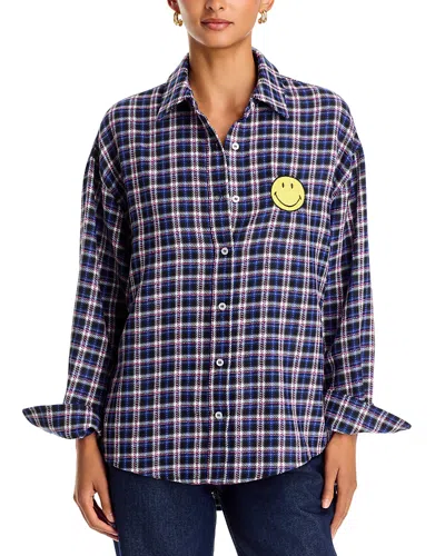 Aqua Embroidered Smiley Patch Shirt - Exclusive In Blue