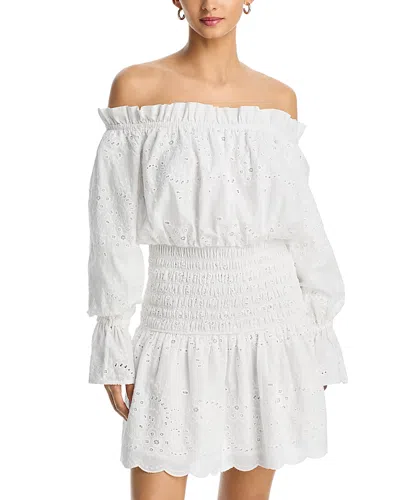 Aqua Embroidered Smocked Mini Dress - Exclusive In White