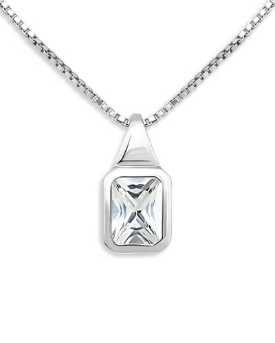 Aqua Emerald Cut Cubic Zirconia Pendant Necklace In Sterling Silver, 16-18 - Exclusive