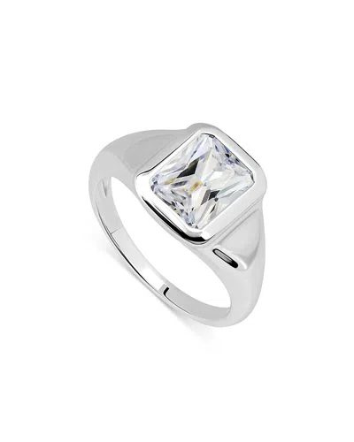 Aqua Emerald Cut Cubic Zirconia Ring In Sterling Silver - Exclusive