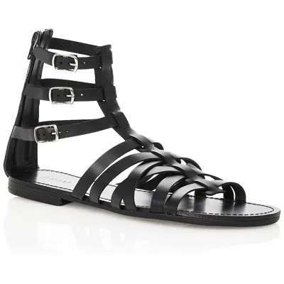 Aqua Emil Womens Leather Strappy Gladiator Sandals In Black
