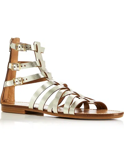 Aqua Emil Womens Leather Strappy Gladiator Sandals In White