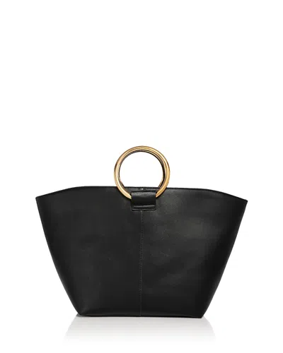 Aqua Extra Large Hoop Handle Faux Leather Tote Bag - Exclusive In Black