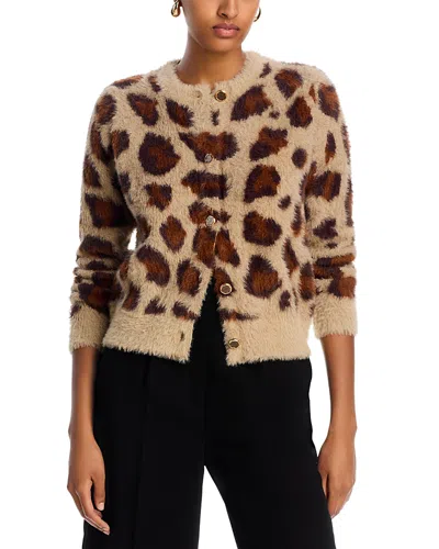 Aqua Eyelash Crewneck Cardigan Exclusive In Camel Black