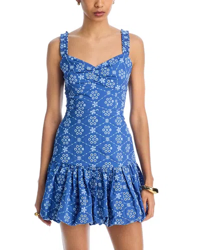 Aqua Eyelet Bubble Hem Mini Dress -exclusive In Blue/white