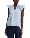 Aqua Eyelet Flutter Sleeve Top - Exclusive In Sky Blue