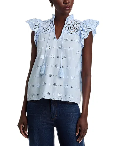 Aqua Eyelet Flutter Sleeve Top - Exclusive In Sky Blue