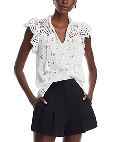 Aqua Eyelet Flutter Sleeve Top - Exclusive In White