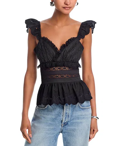 Aqua Eyelet Flutter Tank Top - Exclusive In Black