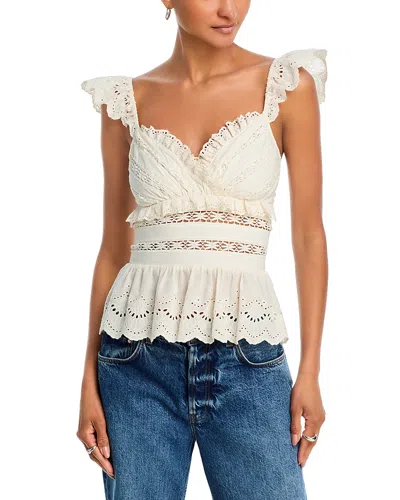 Aqua Eyelet Flutter Tank Top - Exclusive In White