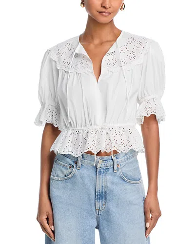 Aqua Eyelet Puff Sleeve Tie Top - Exclusive