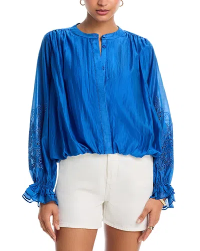 Aqua Eyelet Sleeve Top - Exclusive In Blue