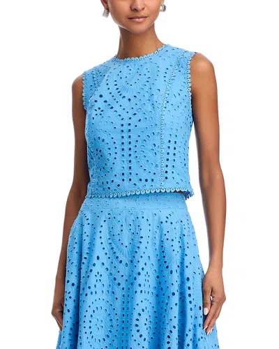 Aqua Eyelet Sleeveless Top - Exclusive In Blue