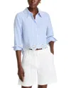 Aqua Eyelet Stripe Poplin Button Down Shirt - Exclusive In Blue/white Stripe