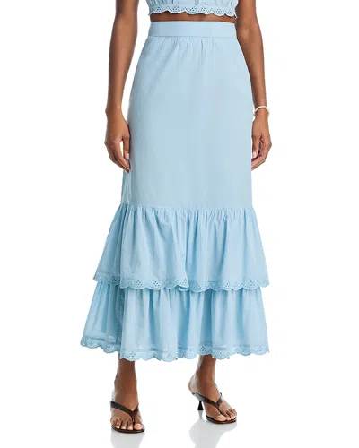 Aqua Eyelet Trim Midi Skirt - Exclusive In Blue