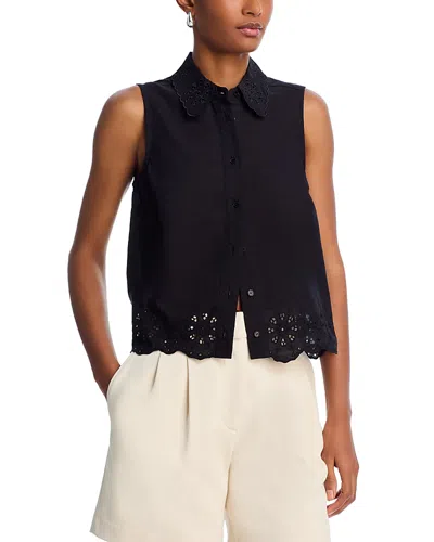 Aqua Eyelet Trim Sleeveless Shirt - Exclusive In Black