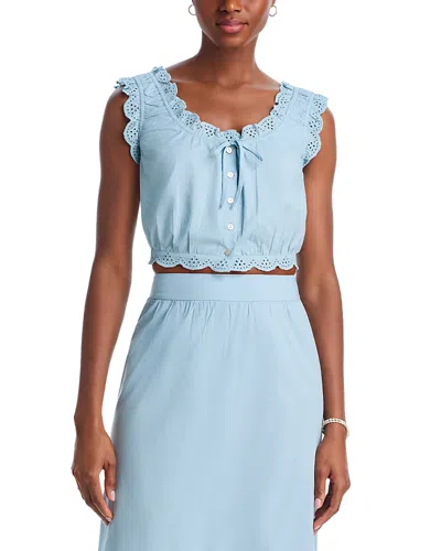 Aqua Eyelet Trim Top - Exclusive In Blue